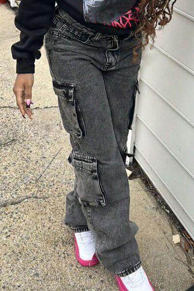 Washed Jeans with Cargo Pockets for Comfort and Style - Selvanelle