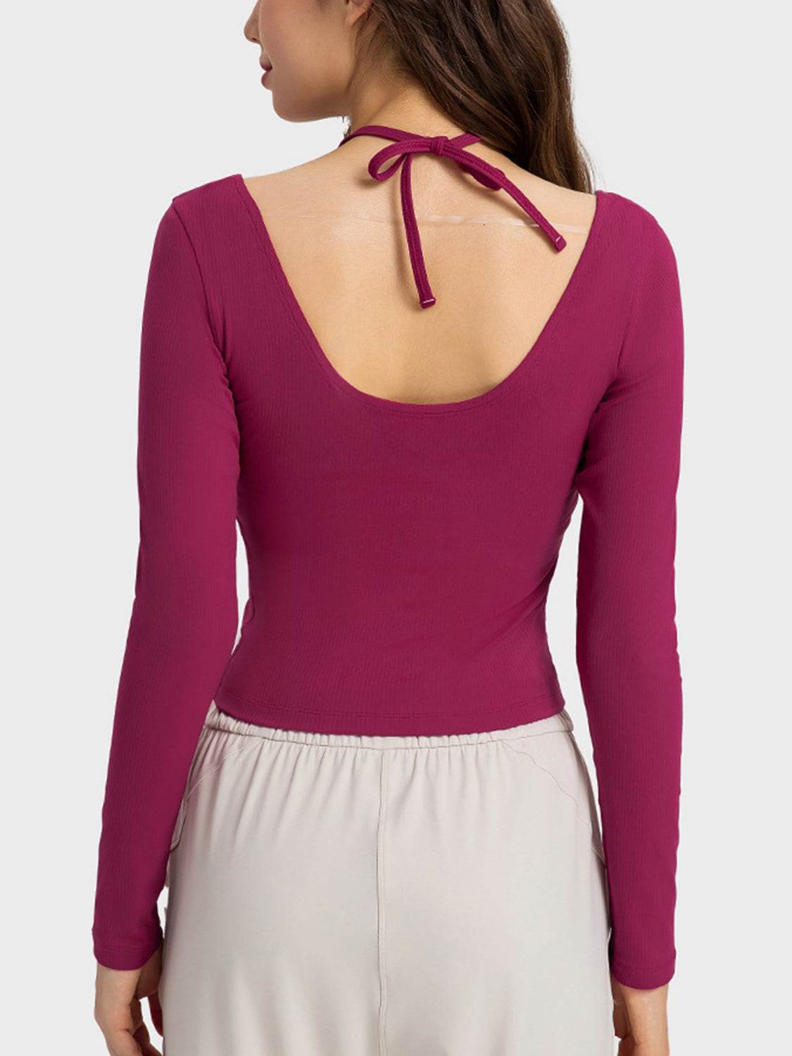 Millennia Halter Neck Long Sleeve Sporty Top - Selvanelle