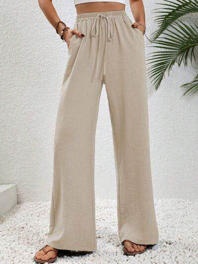 Wide Leg Drawstring Pants for Women in Opaque Fabric - Selvanelle