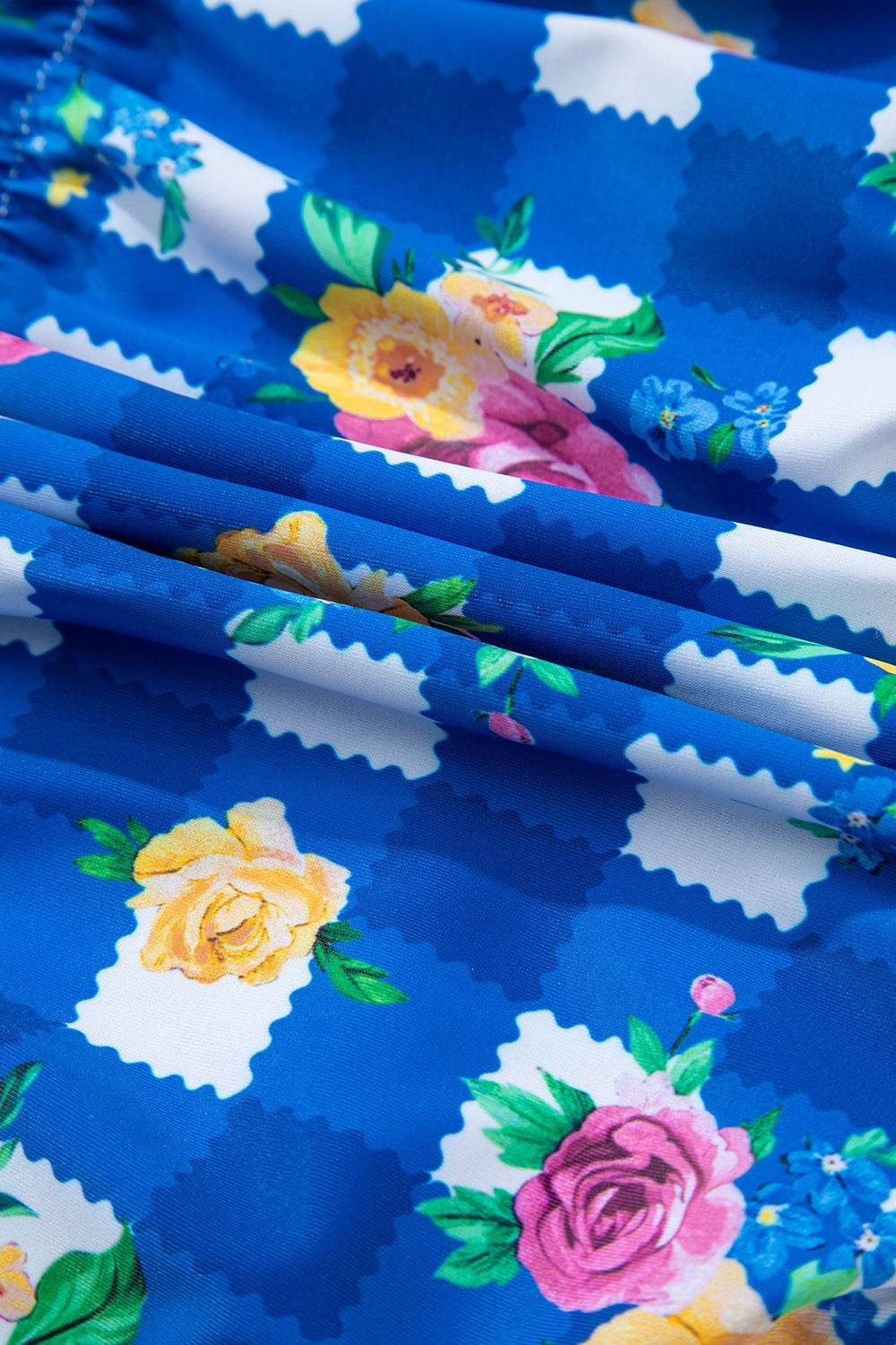 Floral Gingham Halter Neck Drawstring One Piece Swimwear - Selvanelle