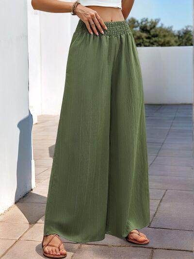 Perfee Smocked Wide Leg Pants for Women with Pockets - Selvanelle