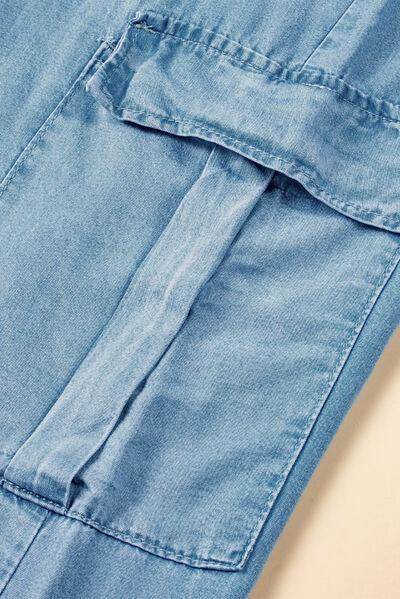 Drawstring Cargo Pocket Wide Leg Jeans for All-Day Comfort - Selvanelle