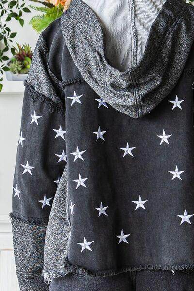 Veveret Star Embroidered Hooded Denim Jacket for Women - Selvanelle