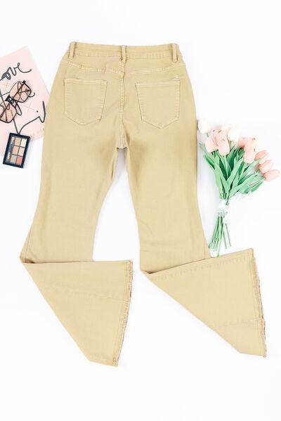 Raw Edge Mid Waist Flared Jeans for Trendy Women - Selvanelle