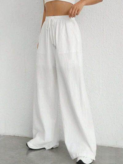 Stylish Drawstring Wide Leg Pants with Pockets for Comfort - Selvanelle