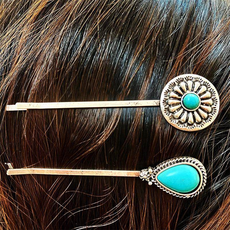 Turquoise Alloy Hairpin for Stylish Hair Accessories - Selvanelle