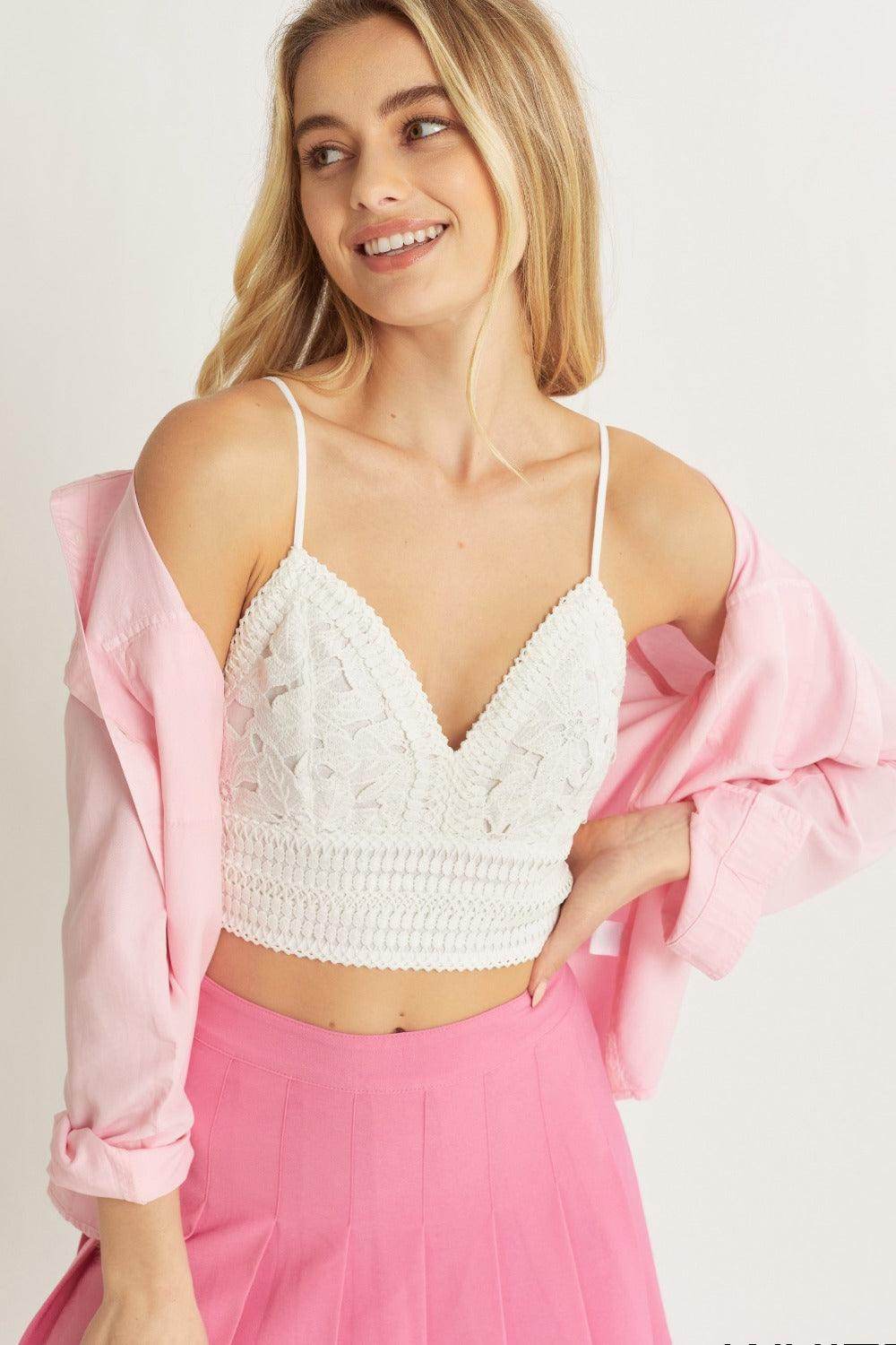 Love Tree Textured Lace Crop Cami for Chic Style - Selvanelle