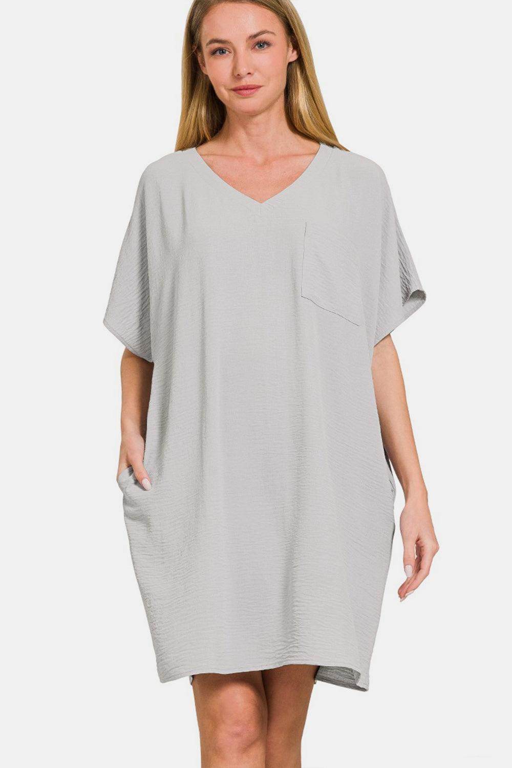 Zenana V-Neck Tee Dress With Pockets For Everyday Style - Selvanelle