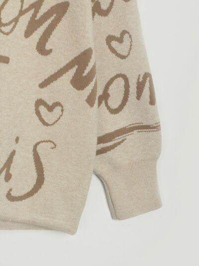 Drawstring Hem Letter Pattern Round Neck Dropped Shoulder Sweater - Selvanelle