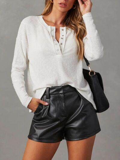 Half Snap Long Sleeve T-Shirt for Casual Everyday Wear - Selvanelle