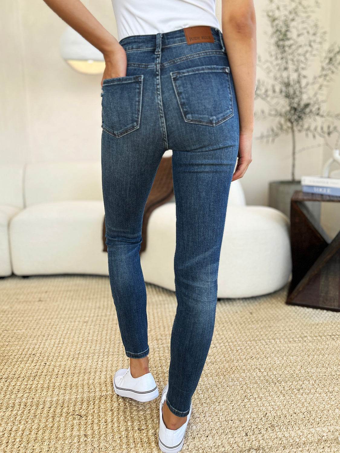 Judy Blue Full Size Mid Waist Distressed Slim Jeans For Women - Selvanelle