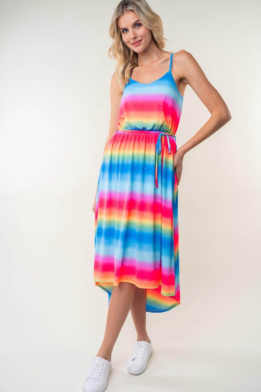 White Birch Full Size Ombre Striped Midi Cami Dress - Selvanelle