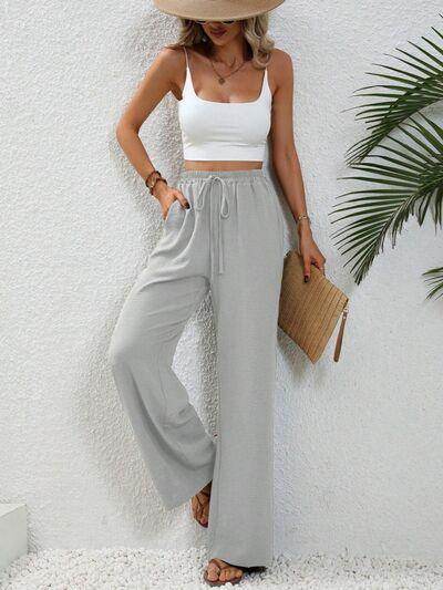 Wide Leg Drawstring Pants for Women in Opaque Fabric - Selvanelle