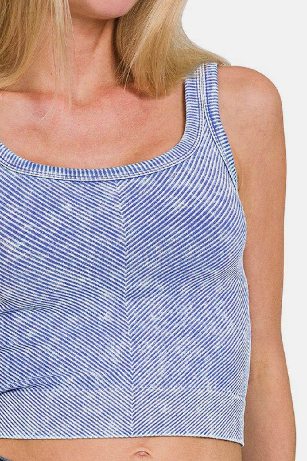 Zenana Washed Ribbed Scoop Neck Wide Strap Tank Top - Selvanelle