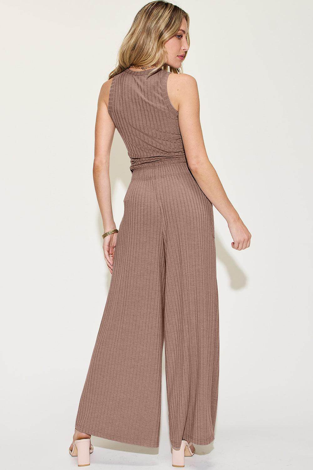 Basic Bae Full Size Ribbed Tank and Wide Leg Pants Set - Selvanelle