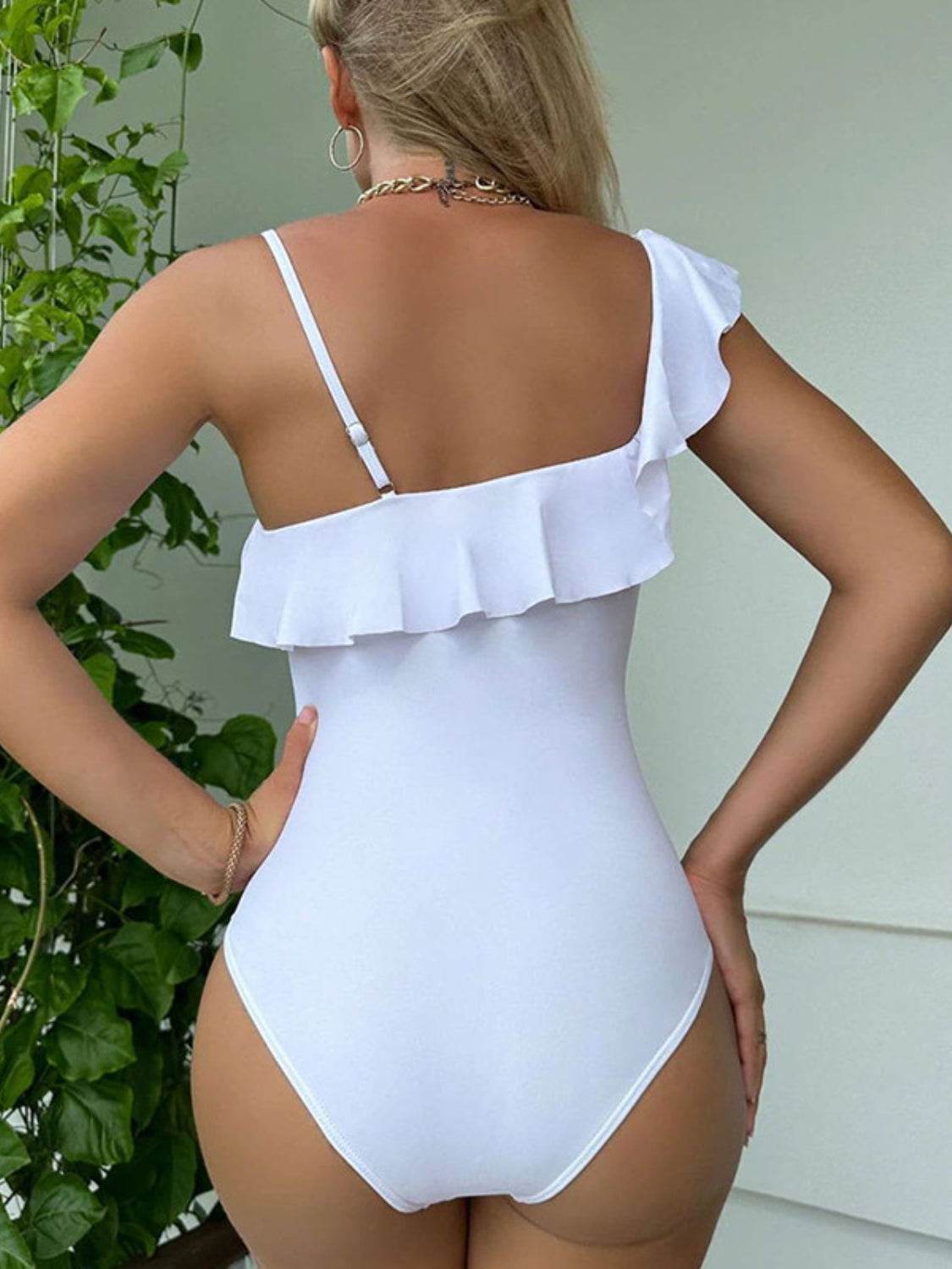Asymmetrical Ruffled One-Piece Swimwear - Selvanelle