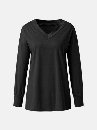 Full Size V-Neck Long Sleeve T-Shirt for Women Casual Wear - Selvanelle