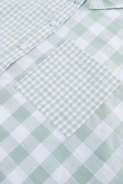 Pocketed Plaid Collared Neck Long Sleeve Shirt for Women - Selvanelle