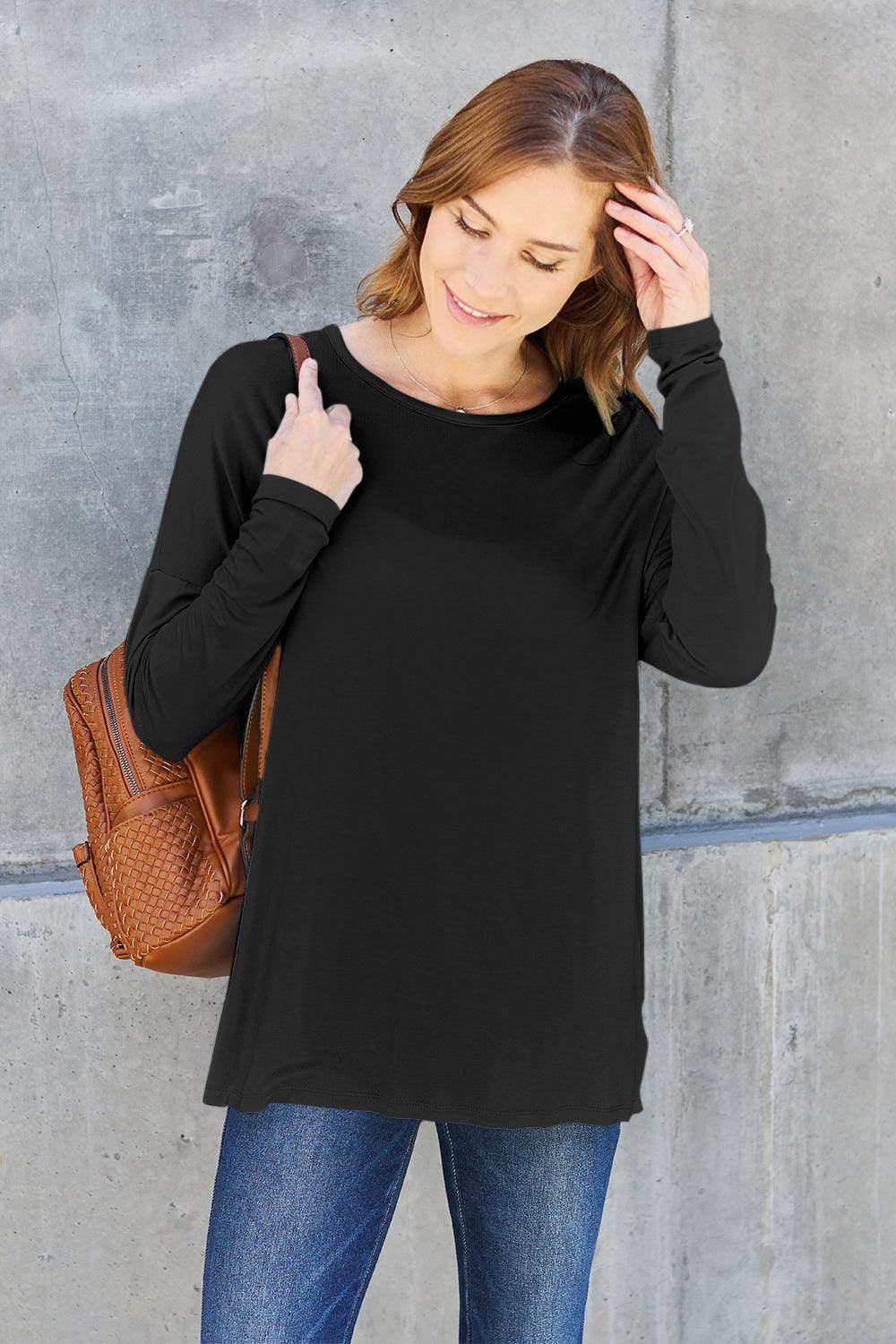 Basic Bae Full Size Round Neck Dropped Shoulder T-Shirt - Selvanelle