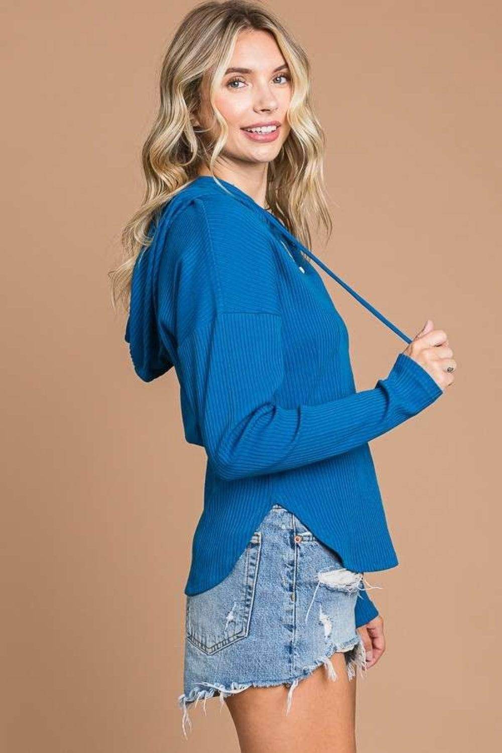 Culture Code Full Size Ribbed Zip Up Hooded Jacket - Selvanelle