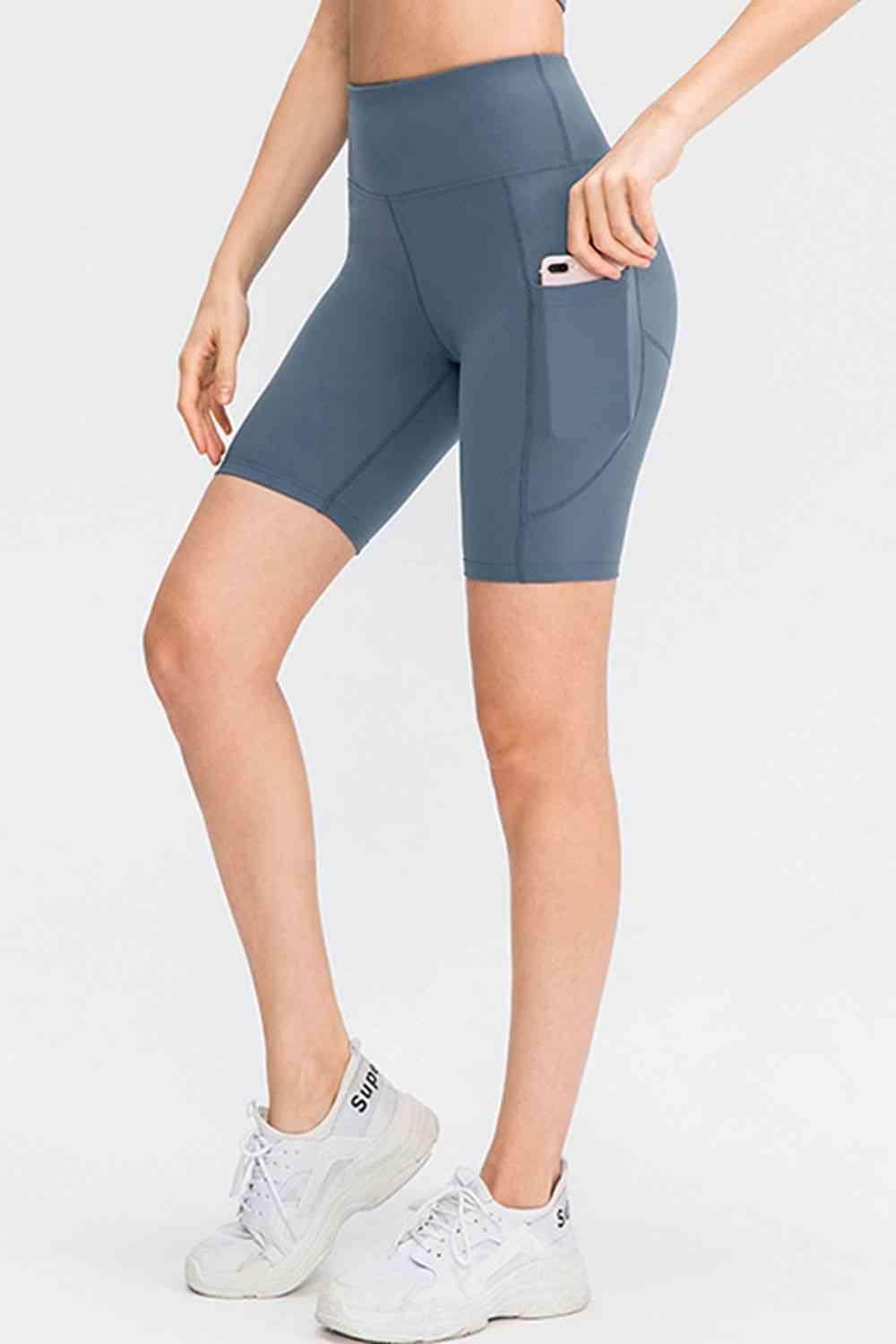Wide Waistband Sports Shorts with Pockets for Active Wear - Selvanelle
