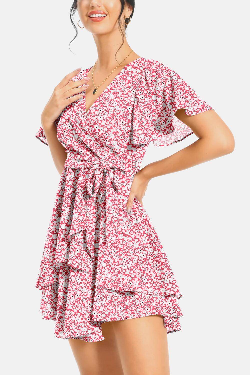 Surplice Neck Flutter Sleeve Dress for Chic Summer Style - Selvanelle