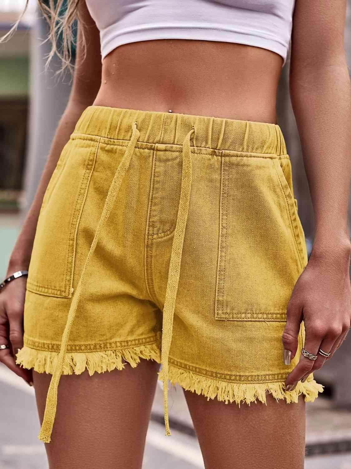 Drawstring Raw Hem Denim Shorts for Casual Chic Style - Selvanelle