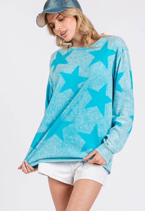 SAGE + FIG Mineral Wash Star Pattern T-Shirt for Women - Selvanelle