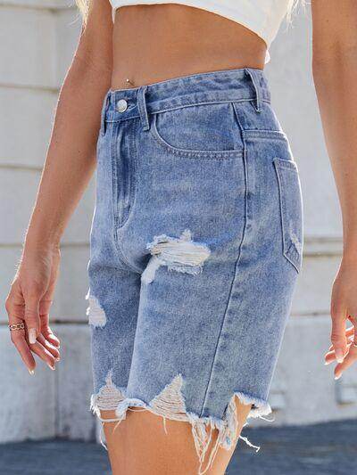 Distressed Raw Hem Denim Shorts for Women Summer Style - Selvanelle