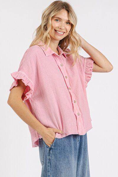 Mittoshop Mineral Washed Button Down Flounce Sleeve Shirt - Selvanelle