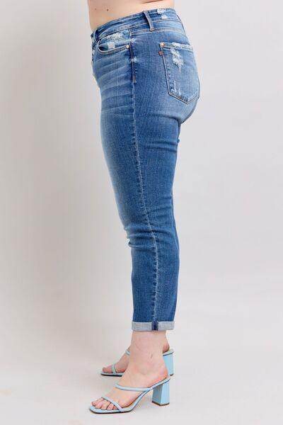 Judy Blue Full Size Button Fly Distressed Jeans Plus Size - Selvanelle