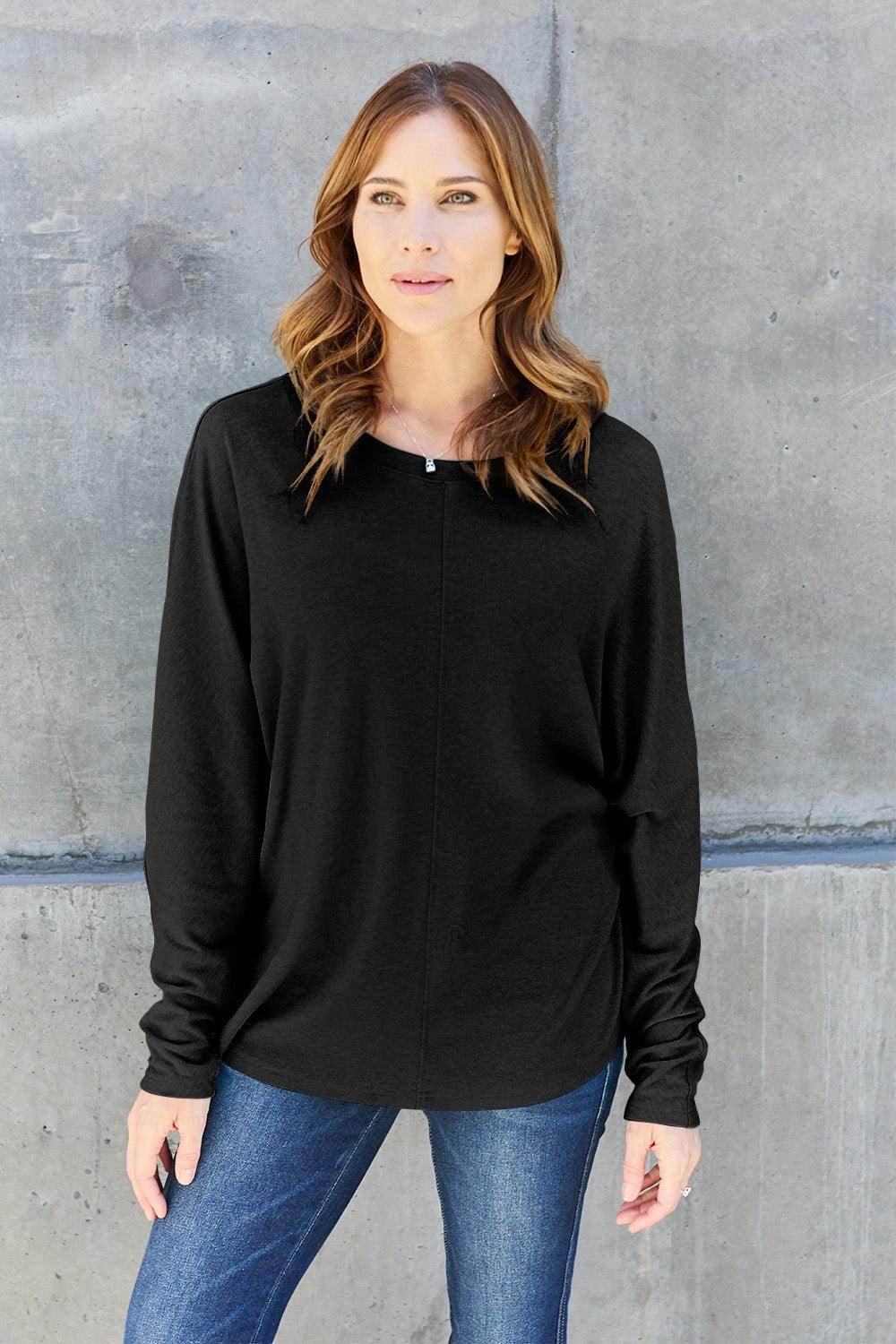 Double Take Full Size Round Neck Long Sleeve T-Shirt for Women - Selvanelle