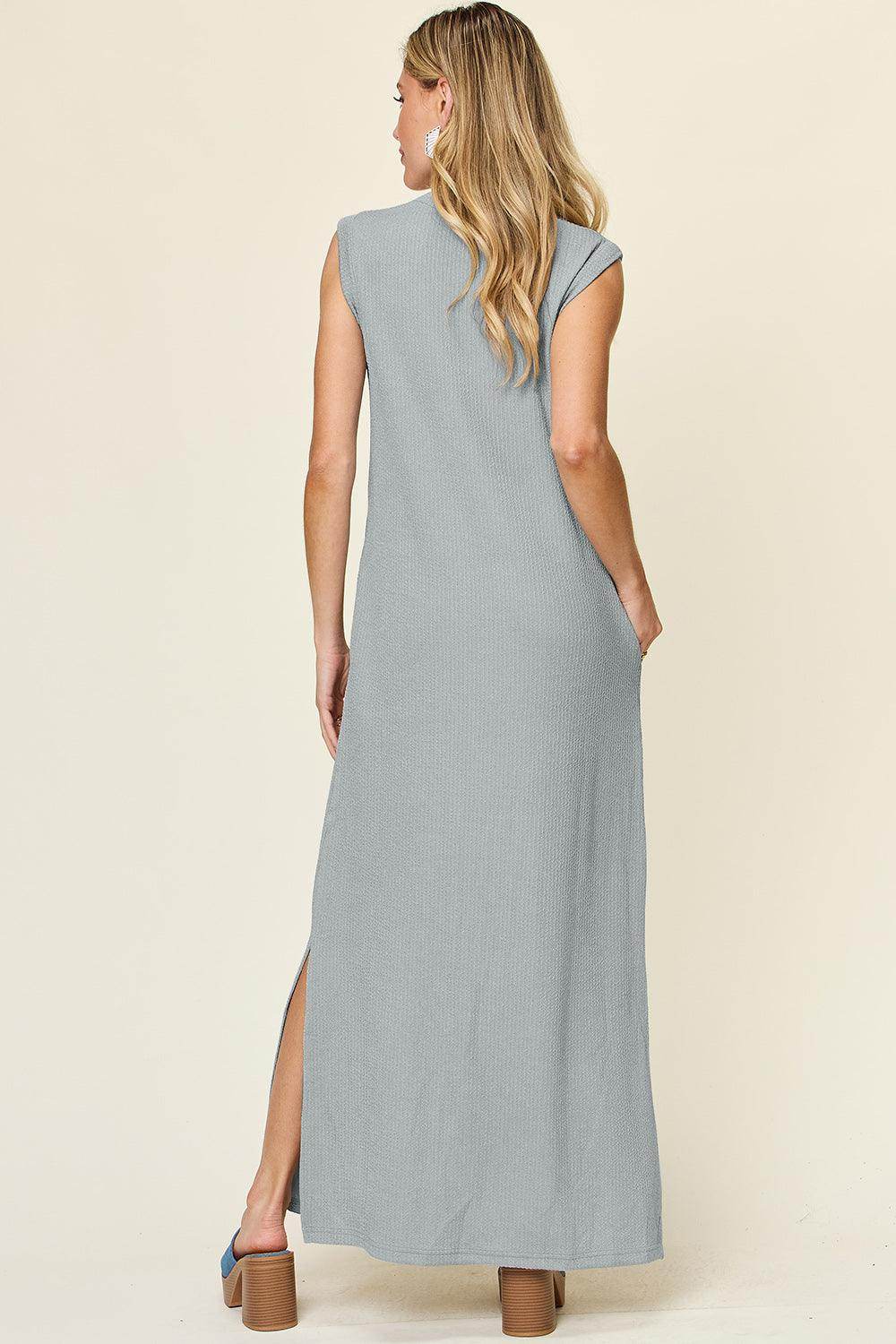 Double Take Full Size Texture Mock Neck Sleeveless Maxi Dress - Selvanelle