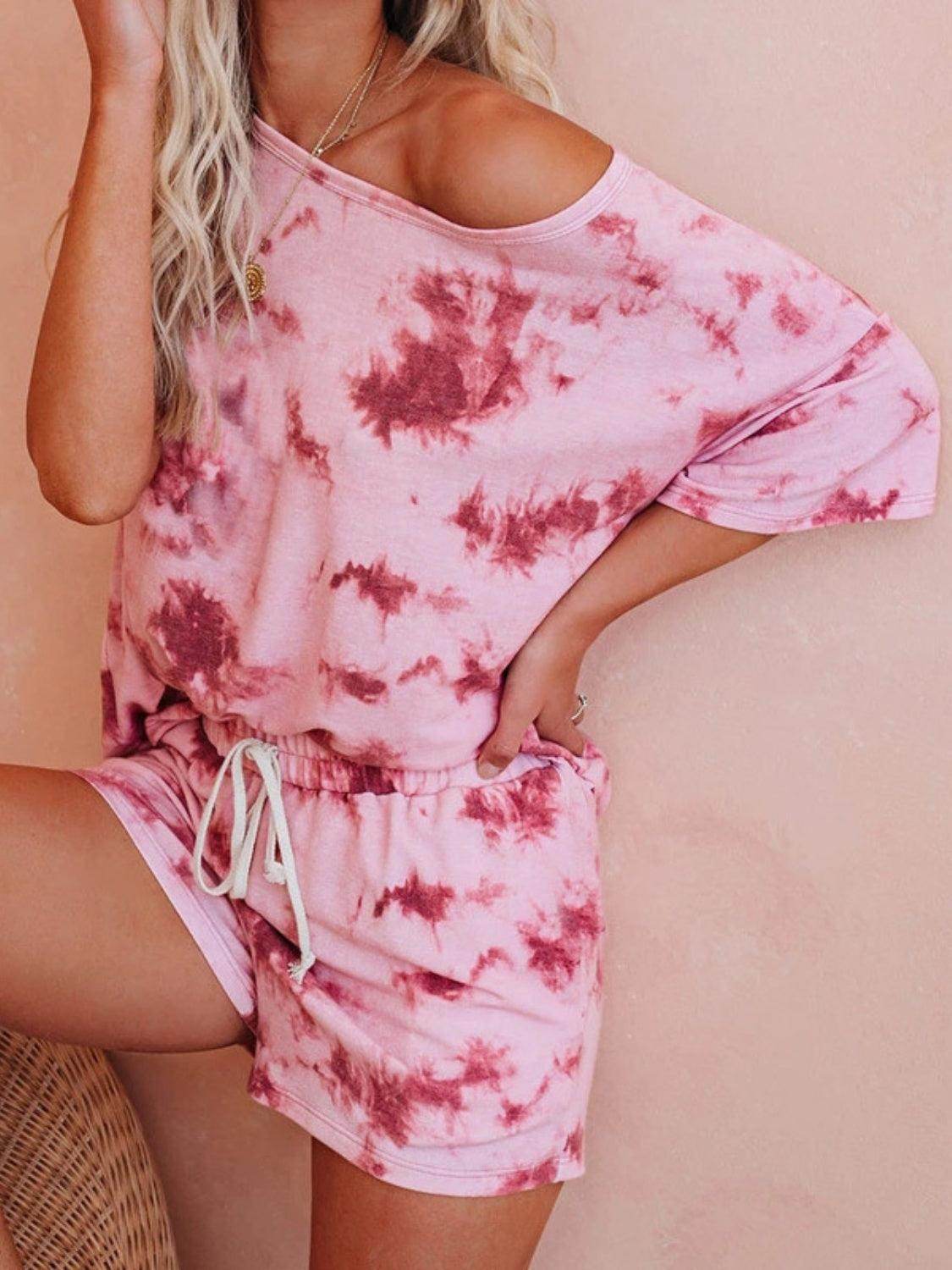 Tie-Dye Half Sleeve Top and Shorts Set for Women - Selvanelle