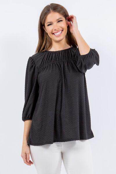Celeste Full Size Puff Sleeve and Bow Detail Top Plus Size - Selvanelle