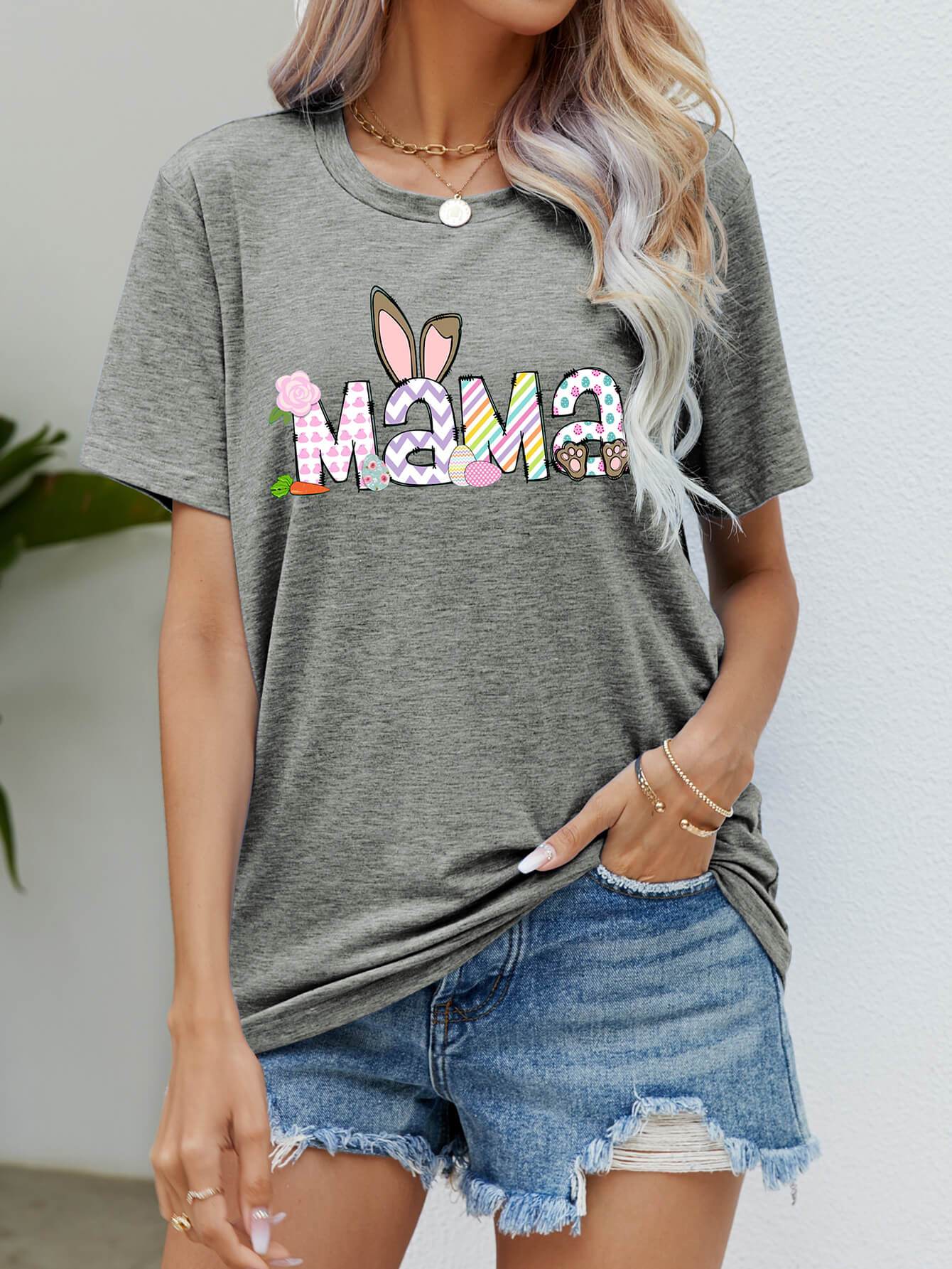 Easter MAMA Graphic Round Neck T-Shirt - Selvanelle