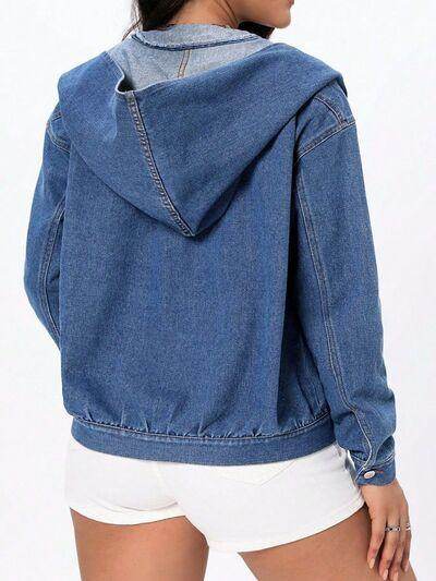 Button Up Hooded Denim Top for Stylish Comfort - Selvanelle