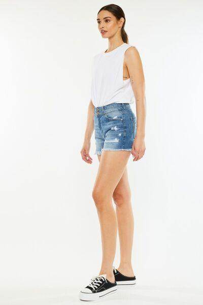 Kancan Full Size High Rise Raw Hem Denim Shorts for Women - Selvanelle