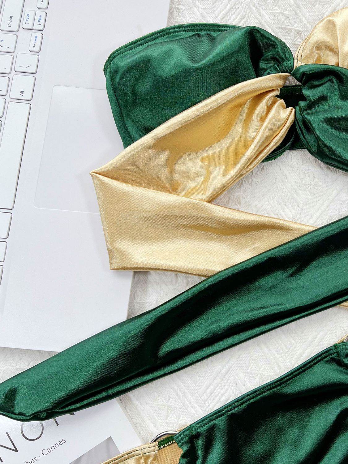 Two-Tone Ring Detail Tied Bikini Set - Selvanelle