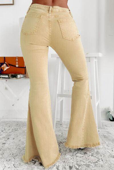Raw Edge Mid Waist Flared Jeans for Trendy Women - Selvanelle