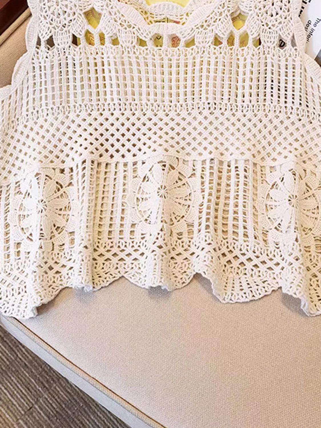 Openwork Scoop Neck Tank for Women in Sheer Cotton Style - Selvanelle