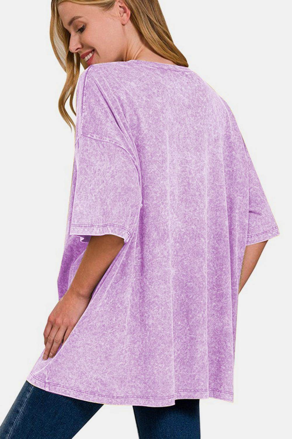 Zenana Full Size Washed Round Neck Drop Shoulder T-Shirt - Selvanelle