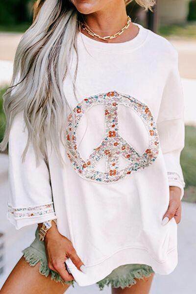 Peace Patch Round Neck Long Sleeve Top for Women Fashion - Selvanelle
