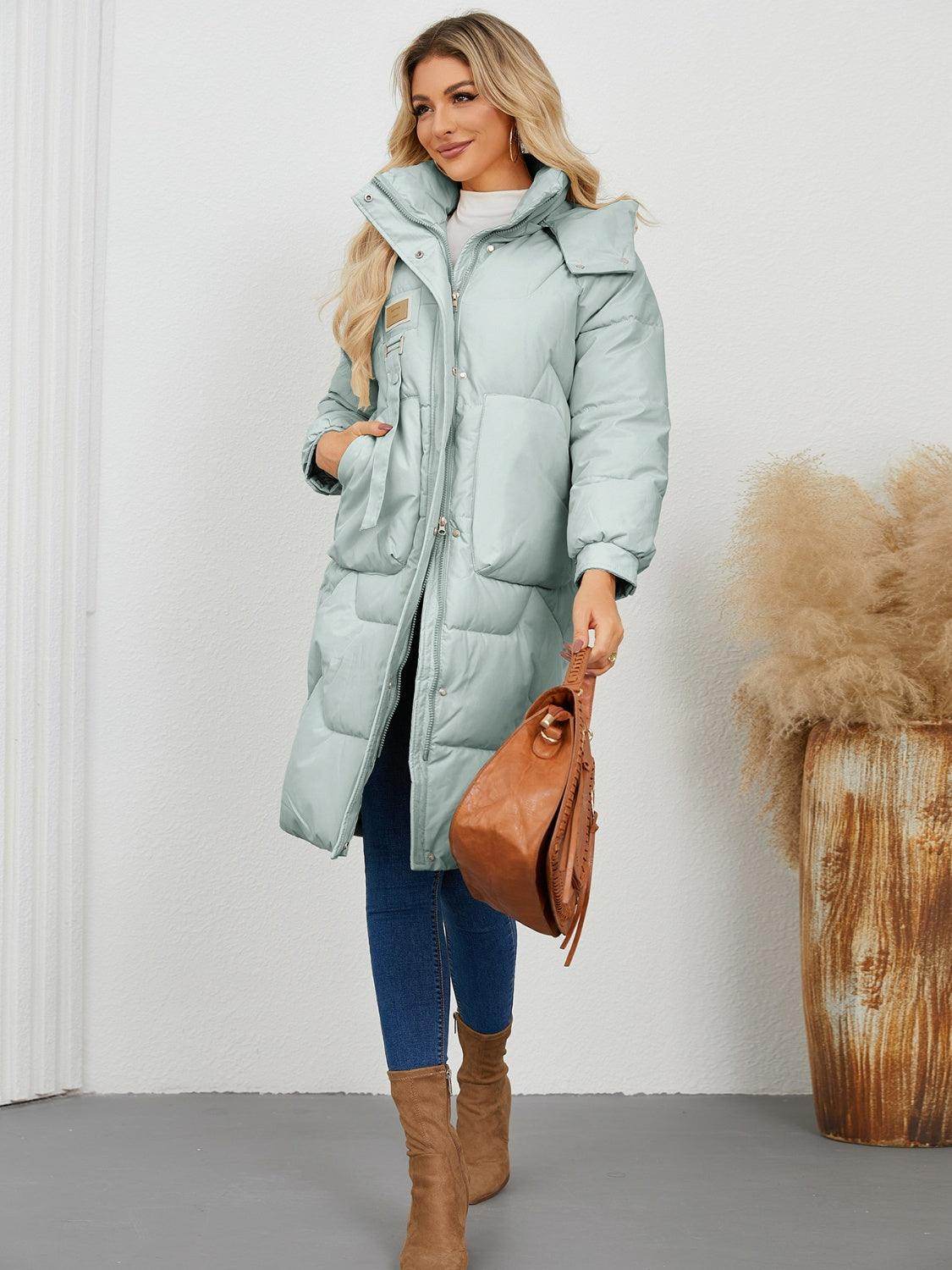 Long Sleeve Longline Hooded Winter Coat for Women - Selvanelle