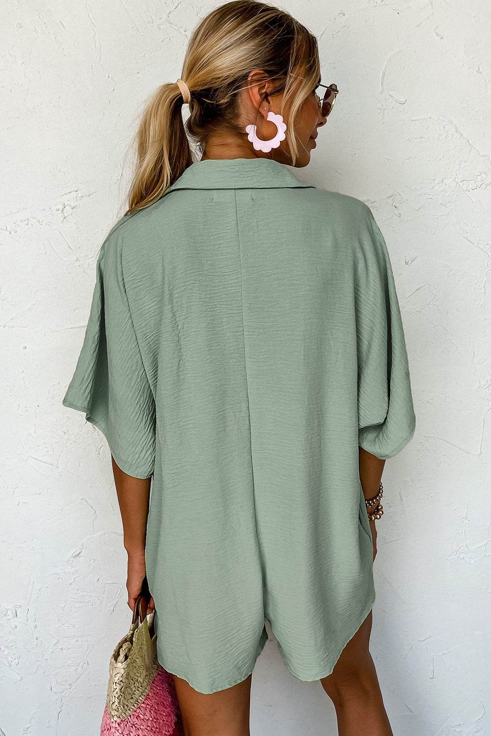 Half Button Collared Neck Romper - Selvanelle