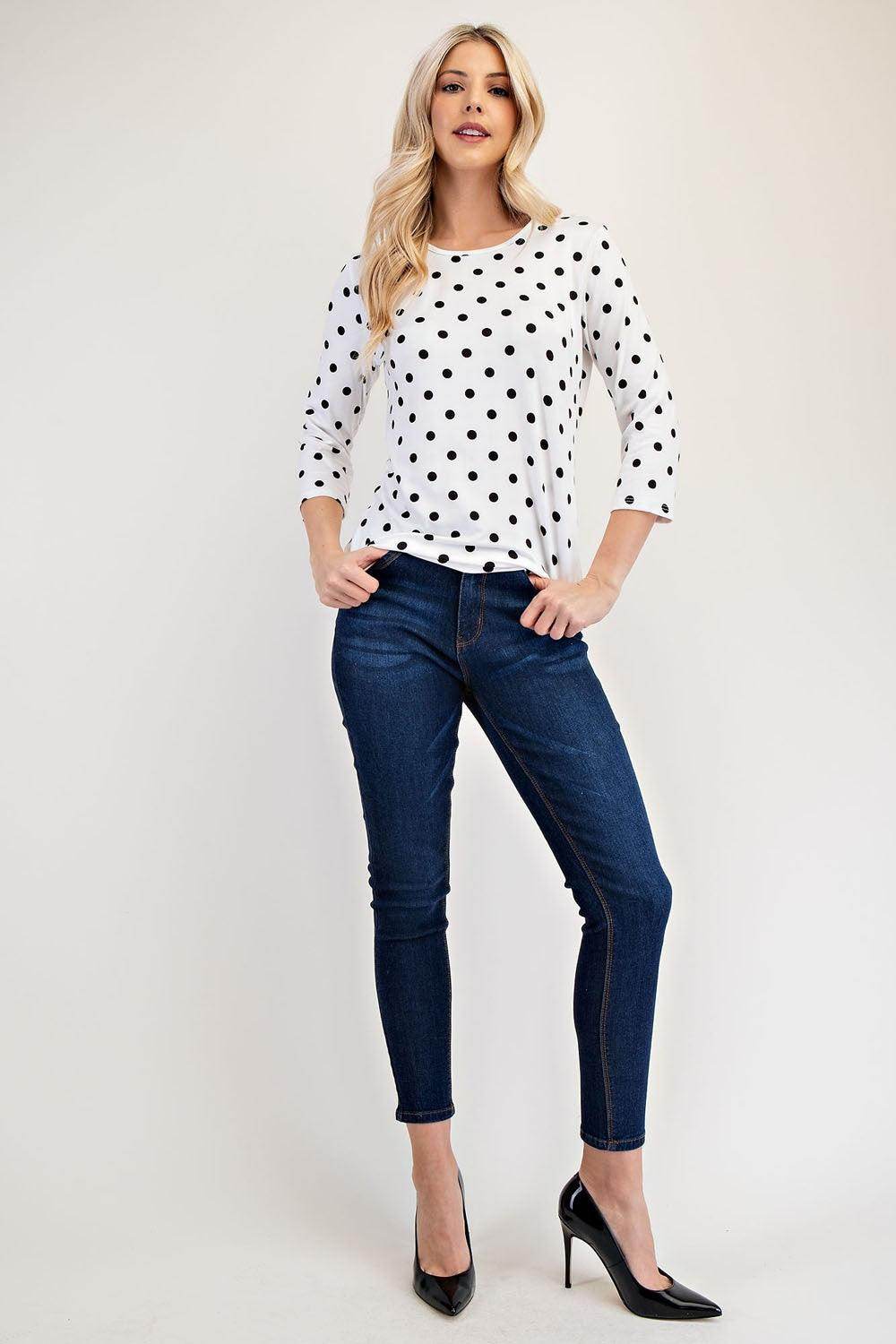 Celeste Full Size Polka Dot Three-Quarter Sleeve T-Shirt - Selvanelle