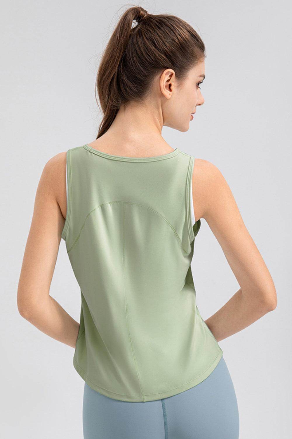 Wide Strap Round Neck Active Tank for Comfortable Workouts - Selvanelle