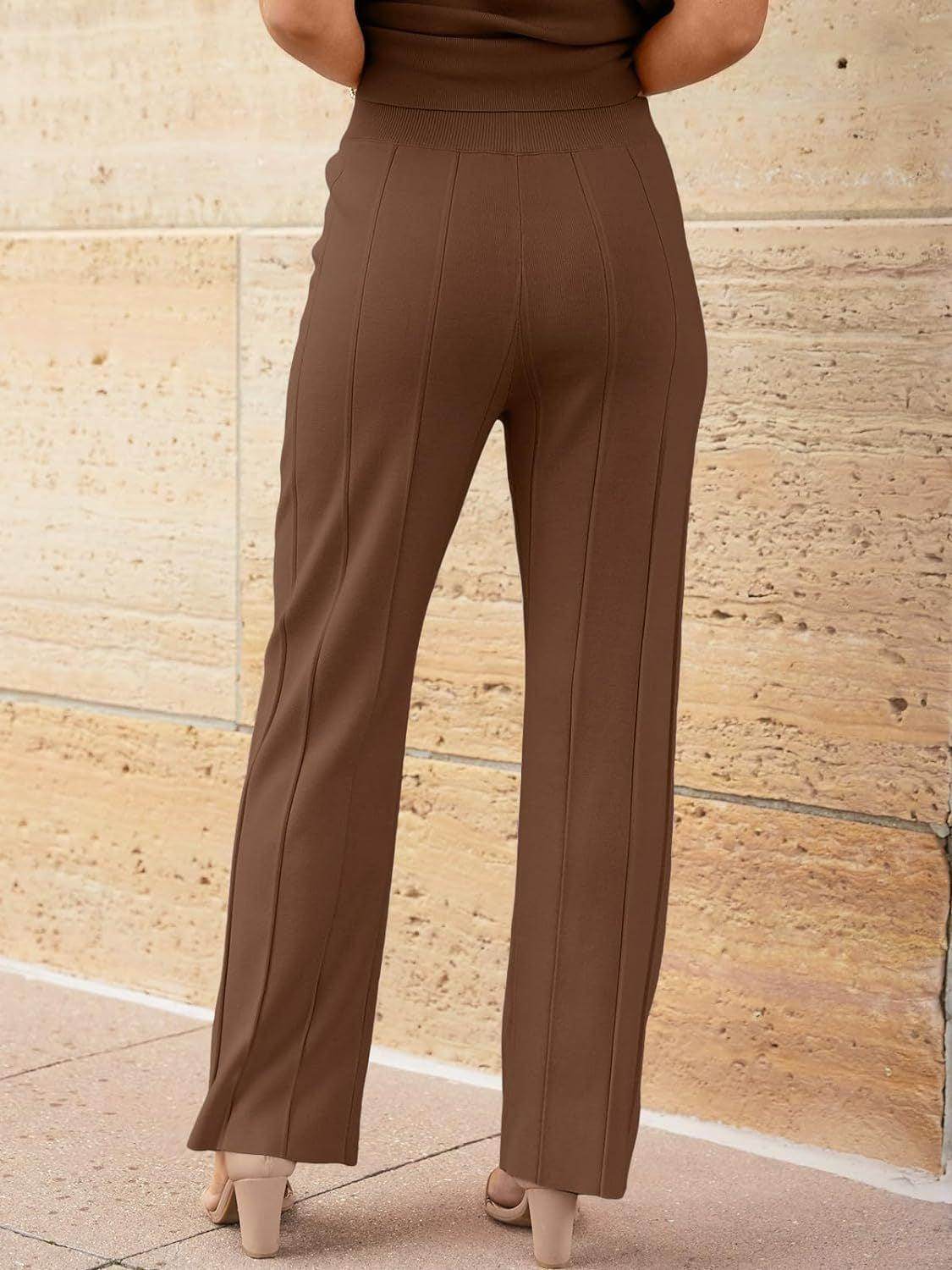 Round Neck Cap Sleeve Top and Pants Knit Set for Women - Selvanelle