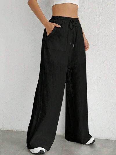 Stylish Drawstring Wide Leg Pants with Pockets for Comfort - Selvanelle