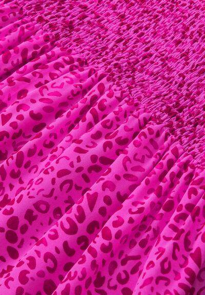 Ruched Leopard Mock Neck Long Sleeve Blouse for Women - Selvanelle